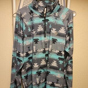 ROCK & ROLL DENIM Mens Sz Large Aztec Print Western Soft Stretchy 1/4 Zip Shirt